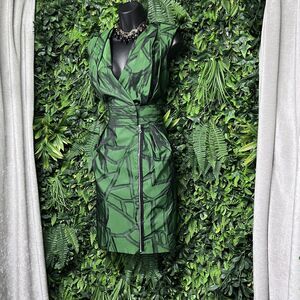 BENSONI Dress Women 2 Green Black‎ Pleated Sleeveless Seen On Gossip Girl 1970